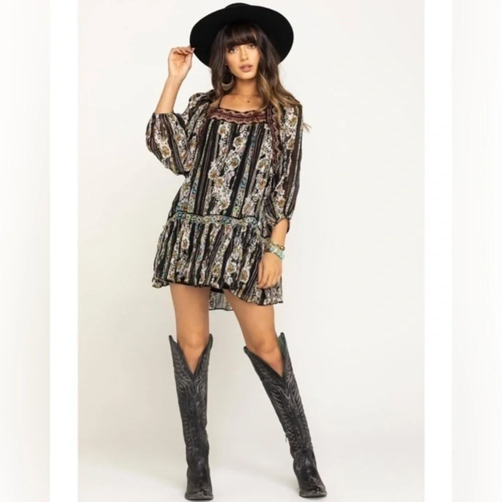 Free People Dance Magic Black Floral Printed Mini Dress - Picture 11 of 13